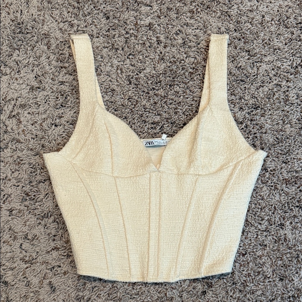 Zara Beige Textured Crop Top